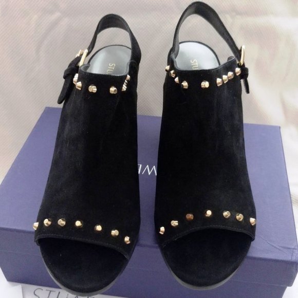 Stuart Weitzman Commodore Black Suede Slingbacks Open Toe 3.75 Heel Size 10 NIB - Picture 4 of 7